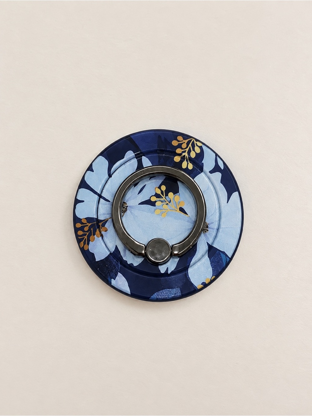 Blue Floral Magnetic Phone Ring Holder with Metallic Ring